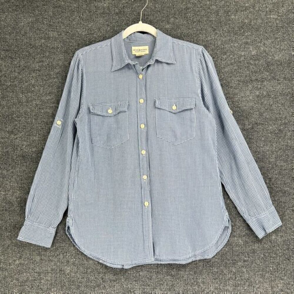 Denim & Supply Ralph Lauren Womens S Blue White Gingham Plaid Button Up Shirt